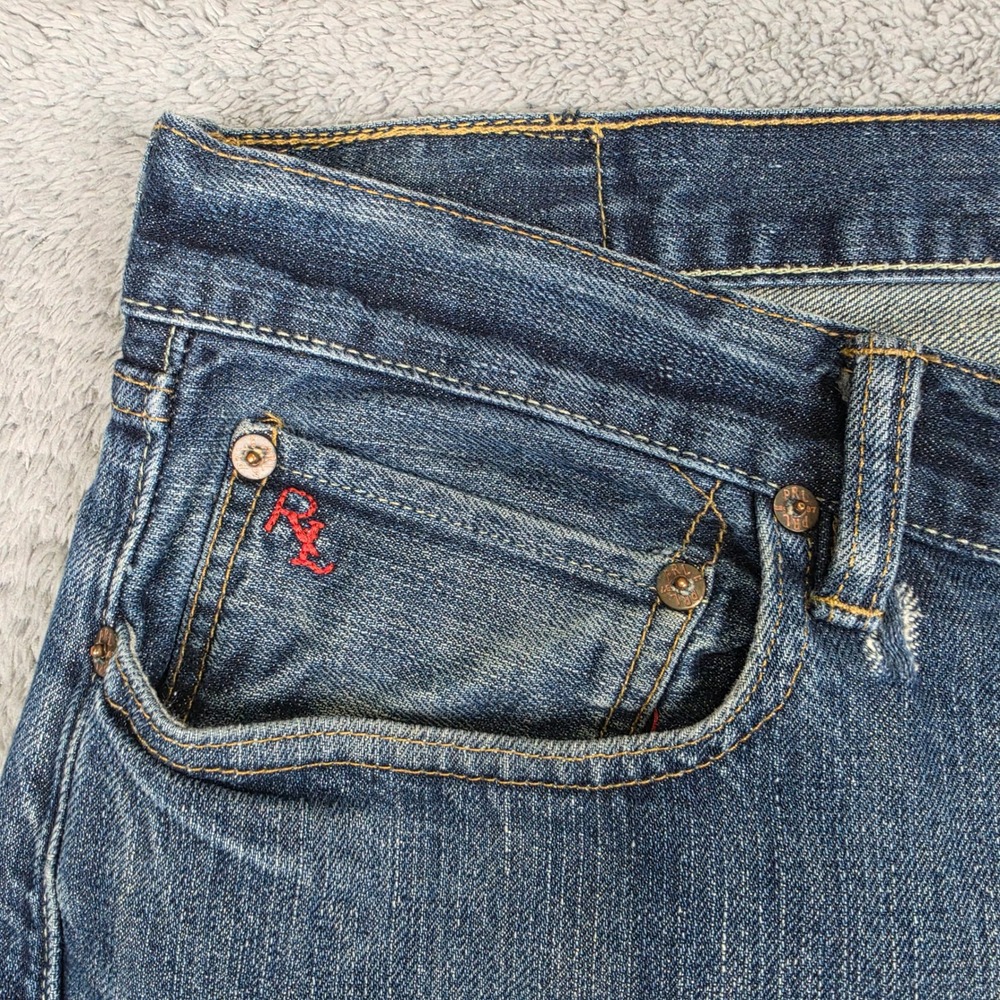 Polo Ralph Lauren 867 Jeans Mens 36x30 Blue Classic Fit Straight Leg Distressed - Picture 3 of 13